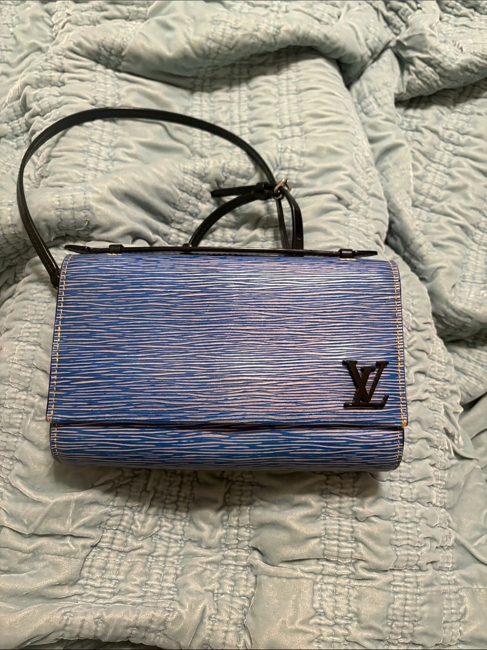 Louis Vuitton Blue Textured Epi Crossbody with Black Strap